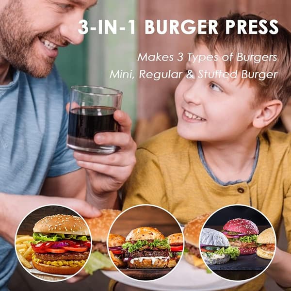 Burgerpresse i flere størrelser, burgerform 3 i 1