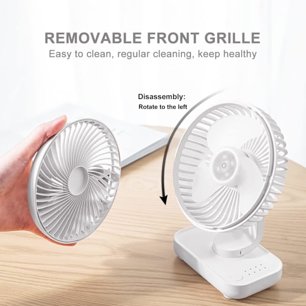 Bordsfläkt 4 Hastigheter Tyst 90° Variabel Mini Skrivbordsfläkt USB Uppladdningsbar Perfekt för Sovrum (Vit)