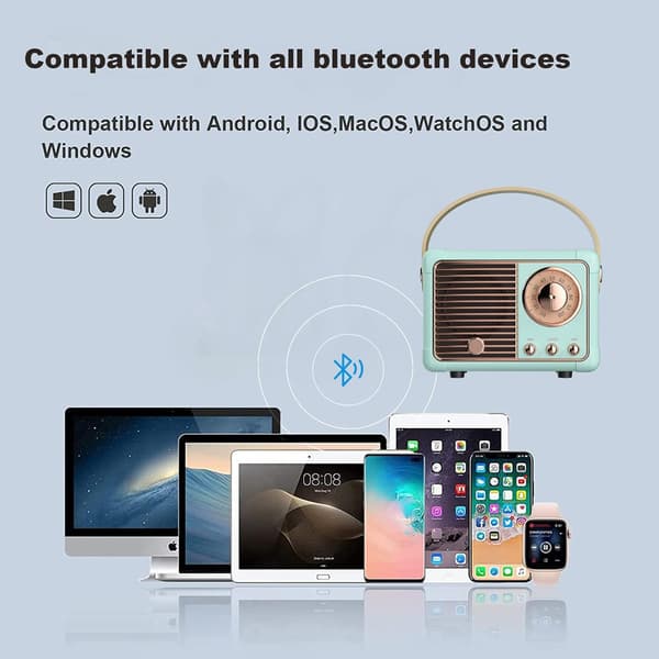Retro Bluetooth-högtalare, liten trådlös Bluetooth-högtalare, för kök, sovrum, kontor, fest, utomhus för Android/iOS-enheter Blue