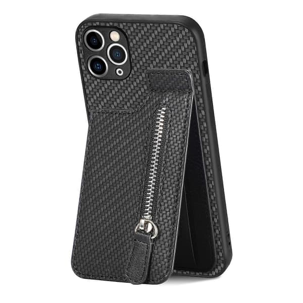 Kolfiber Vertikal Flip Fodral med Dragkedja för iPhone 11 Pro