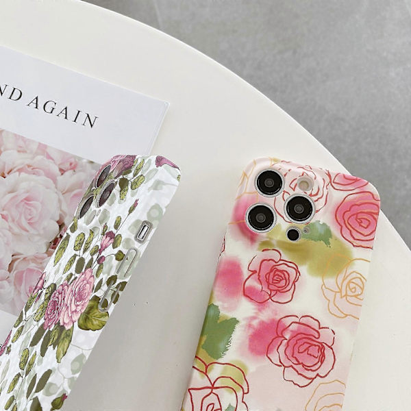 För iPhone 12 mini Vattensticker Blomstermönster PC Telefonfodral