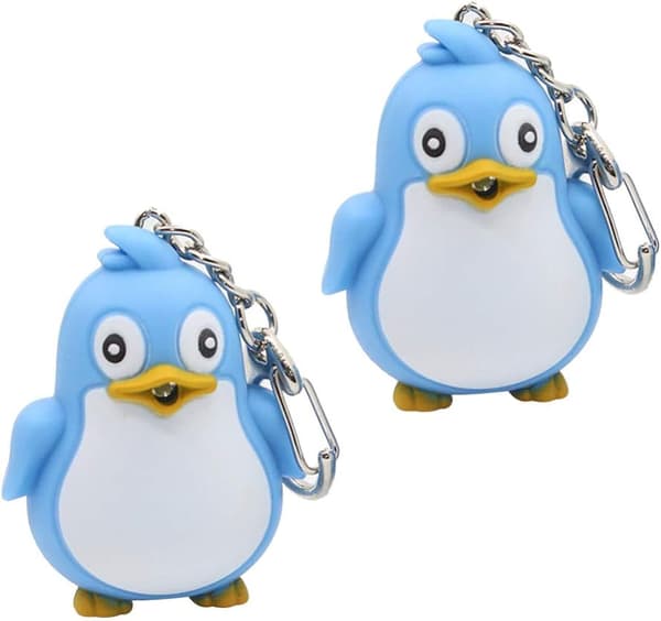 2 st Penguin Nyckelring, LED-belysning med ljudcharm (Blå)