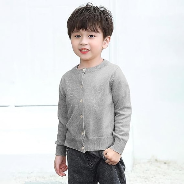 Grå långärmad stickad tröja i bomull med polokrage /110cm gray