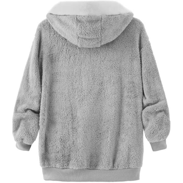 Hættejakke til kvinder, Teddy Fleece-frakke, Overgangsjakke med hætte og lommer, lynlås, efterår, vinter, plysjakke, fleecejakke, vinter 4XL D Grey