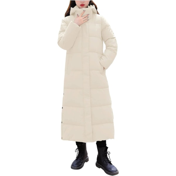Vit vinterjacka för kvinnor Lång varm dunjacka med luva /XL white XL