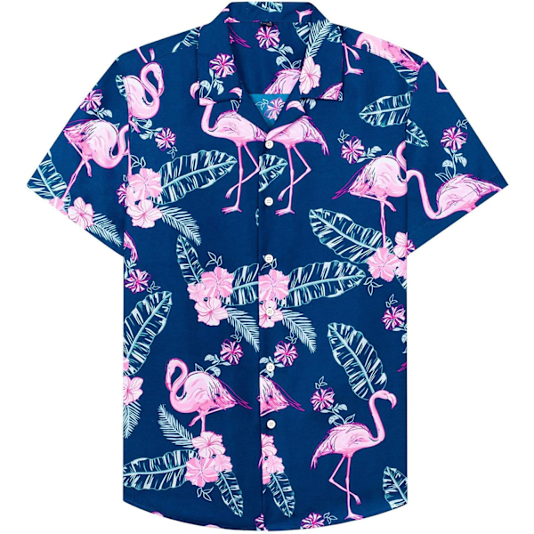 Herre Hawaii skjorte og shorts sæt Regular Fit kortærmet casual funky strand flamingo skjorte sæt 4XL Blue Flamingo