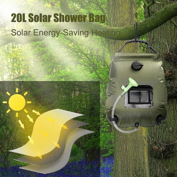 Camping Solarduschpåse, 20L Bärbar Solarduschpåse Resecamping Dusch Varmvattendusch Med Duschhuvud Och På/Av-Knapp För Utomhus/Trädgård/h