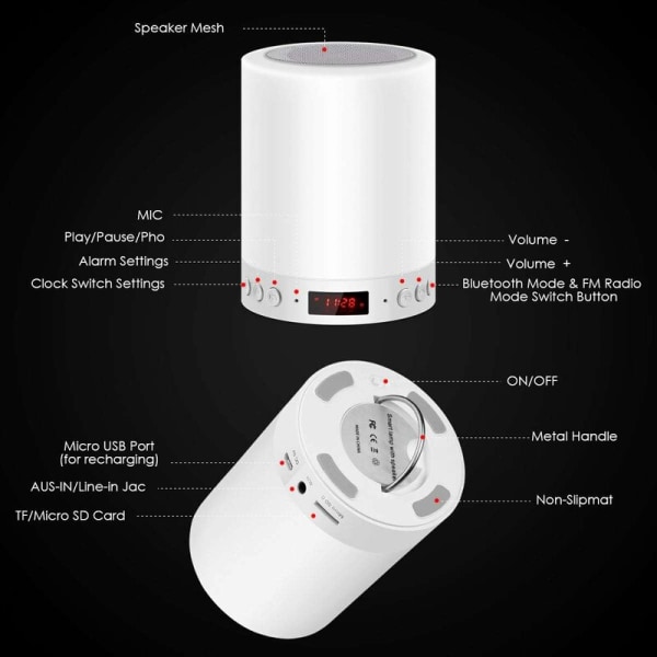 Herätyskello, jossa näyttöaika Tarraton Slap Light Bluetooth -kaiutin Bluetooth kaiutin yöpöytälamppu, FM-radio ja D