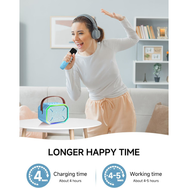 Karaokemaskin för barn och vuxna, Mini bärbar Bluetooth-högtalare med 2 trådlösa mikrofoner, LED-lampor för TV, hemmafest, barnpresent