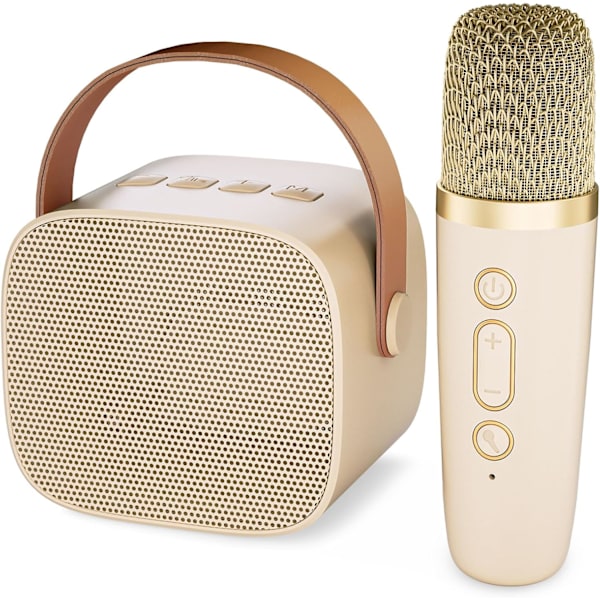 Karaokemaskin för barn med 2 trådlösa mikrofoner, bärbar Bluetooth-högtalare, presentleksaker för flickor och pojkar födelsedag Beige 1 Mic