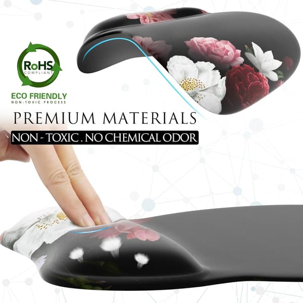Ergonomisk musematte med håndleddstøtte i minneskum, komfortabel musematte for bærbar PC, smertelindrende håndleddstøtte Red Flower