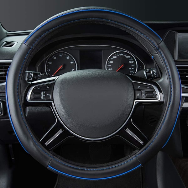 Färg Piping Läder Universal Rattmuff, Passar 14,5-15 Tum Olika Fordon SUV, Bilar (Svart blå) Black blue