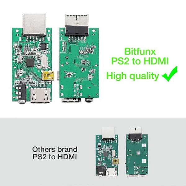 Bitfunx PS2 til HDMI-kompatibel adapter 3,5 mm lyd- og videokonverter for SONY Playstation 2 PS2 PS3-konsoll