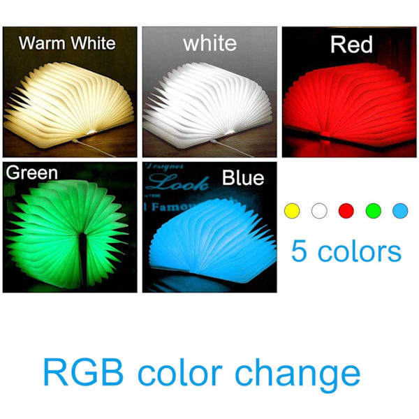 LED Boglampe, USB Genopladelig Boglampe, 360° Foldbare Trælamper, 5 Farver, Bærbar Dekorativ Lampe, Mini Sengelampe