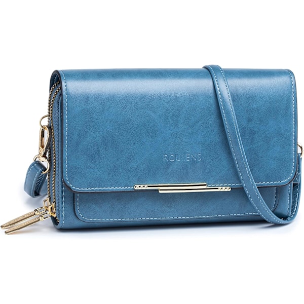 Liten crossbody-telefonveske for kvinner, PU-skinn mobiltelefonvesker kortholderpung og håndvesker, skuldertaske med justerbar rem Oilwax-blue