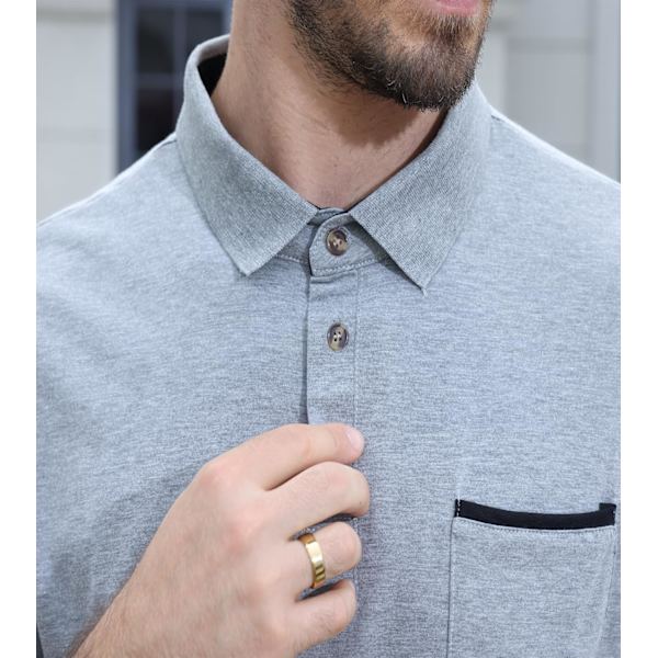 Herre langærmet polo skjorter med lomme Casual golf skjorter Black2 M