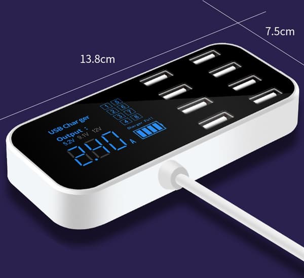 A9S Hurtig Biloplader 8 Port Multi USB Telefonoplader USB Hub