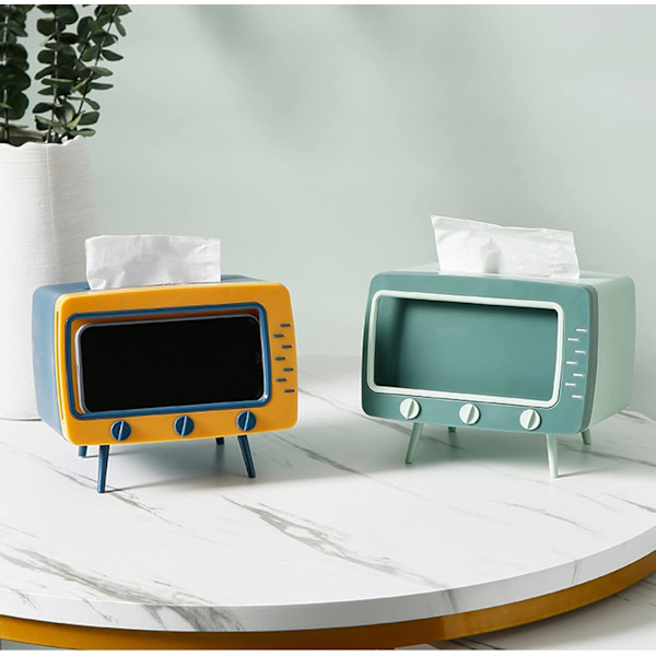 TV-formad servettbehållare med mobilhållare, multifunktionell arrangör, pappersdispenser, bordsdekoration för kök, sovrum, kontor. green