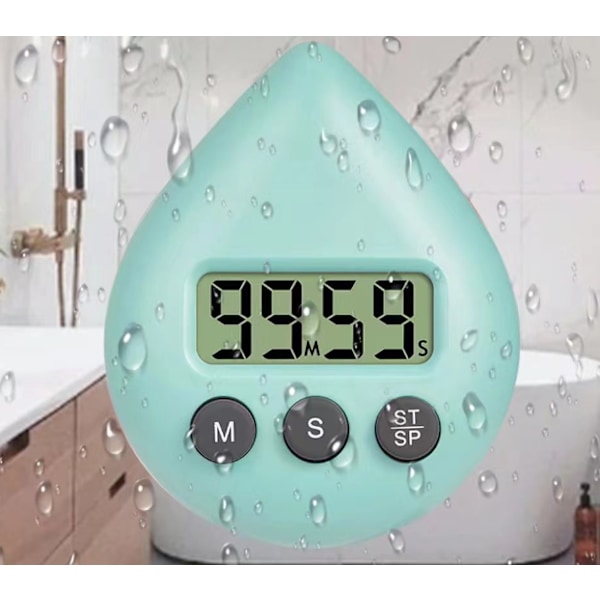 Vattentät duschtimer, digital timer, badrums- och kökstimer, nedräkningstimer med sugkoppshål Ljus Cyan Light Cyan