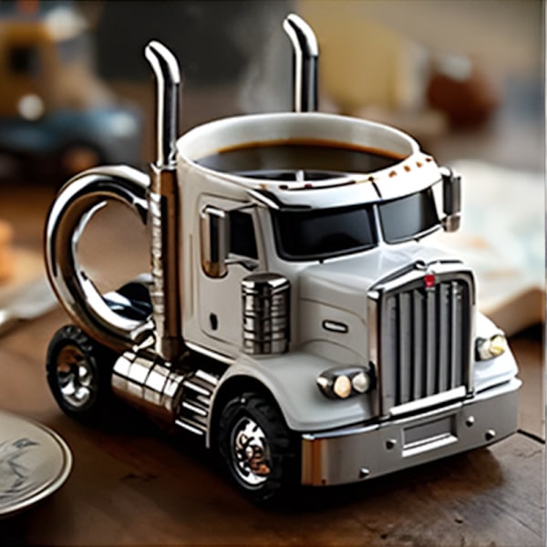Handgjord Lastbilskaffemugg, 250ML Semitrailerformad Kaffemugg i Resin, Semilastbilskaffemugg, Unik Gåva för Kaffe- och Lastbilsälskare Off white