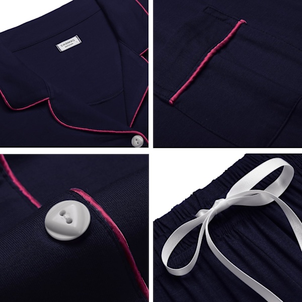 Dam Pyjamas Set Kortärmad Nattkläder Dam Knapp Ned Nattkläder PJ Set med Ficka XL Navy Blue