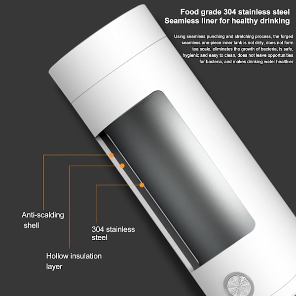 Bærbar Rejsekedel, 400ML Lille Elektrisk Rejsekedel, 3 i 1 Elektrisk Varmebæger, Hurtig Kogning og Automatisk Slukning Varmebæger(HVID)