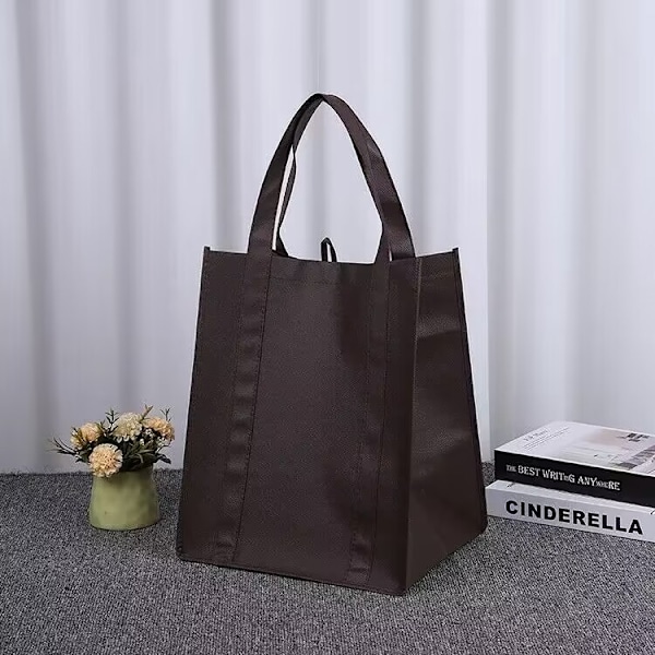 2 Stycken Bruna Återanvändbara Shoppingväskor, 38 x 33.5 x 25.5 cm, med Liten Krok, Lämpliga för Shopping, Picknick, Resor, Strand, DIY, Reklam, Evenemang Brown