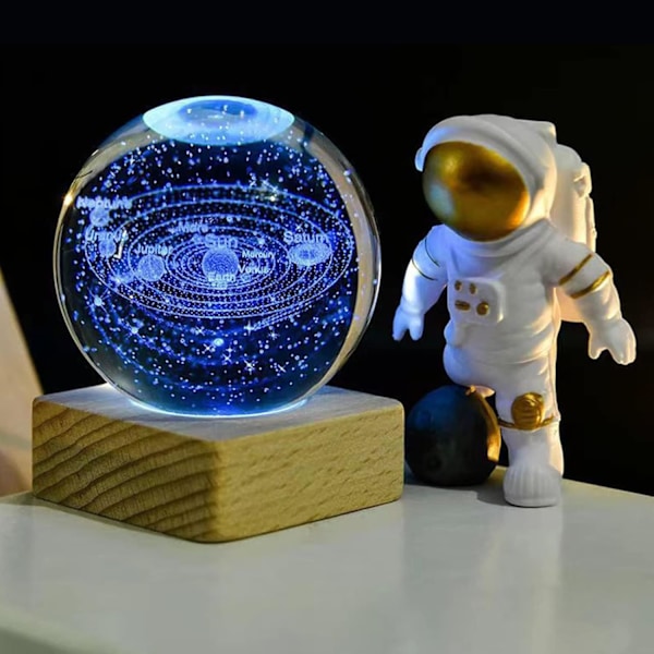 Krystallkule nattlys, kreativ nattscene astronomi 3D lysende nattlys, 3D planetarisk nattlyskulelys (Lunar) [Energiklasse G] Solar System