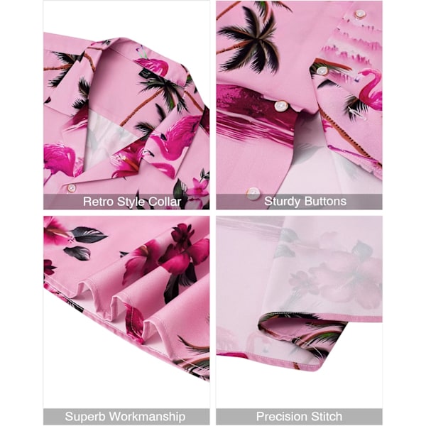 Herre Hawaii-skjorte og shorts sett Regular Fit Kort Ermet Casual Funky Strand Flamingo Skjorte Sett XL Pink Flamingo Beach