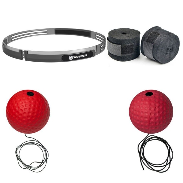 Boxningsreaktionsboll Vuxen förmåga Tränare Hemma fitness mjukt gummihuvudband + röd hård boll + röd mjuk boll + bindning