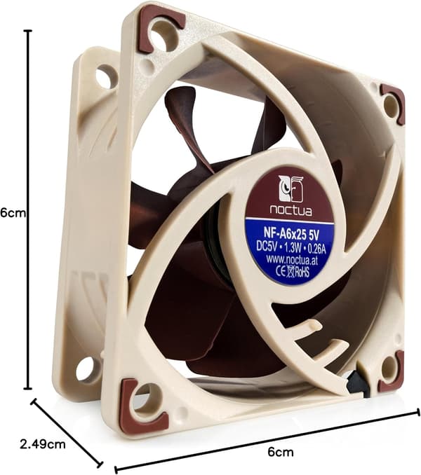 NF-A6x25 5V, Premium Tyst Fläkt, 3-Pin, 5V Version (60mm, Brun)