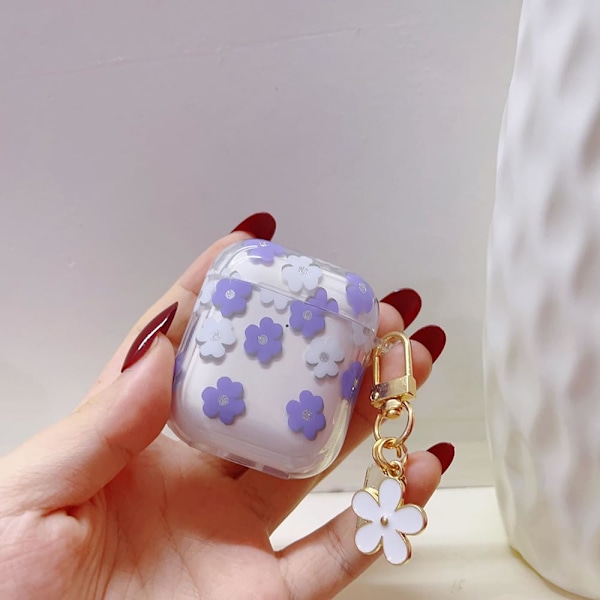 Etui for AirPods 2. / 1. generasjon med nøkkelring, Søtt klart glitter blomsterbeskyttelsesetui, Myk transparent TPU for AirPods 2/1 etui