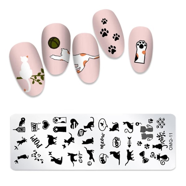 Rektangulära nagelstämplingsplattor Nagelkonststämplingsplattor med kattmallbildplatta Naglar Konstverktyg för DIY-nageldekoration