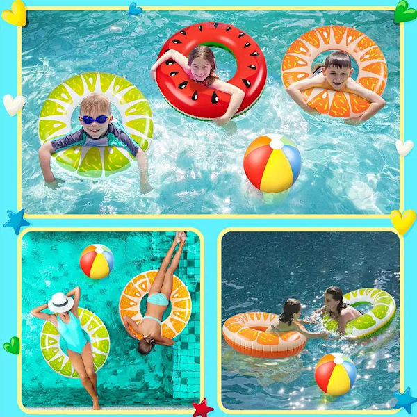 Uppblåsbara badringar, gummiring för barn och vuxna, uppblåsbara poolflottörer fruktpooltuber, uppblåsbara poolleksaker
