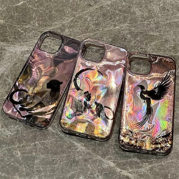 Til iPhone 15 Case Mønster Laser Effekt PC+TPU Stødsikkert Telefoncover