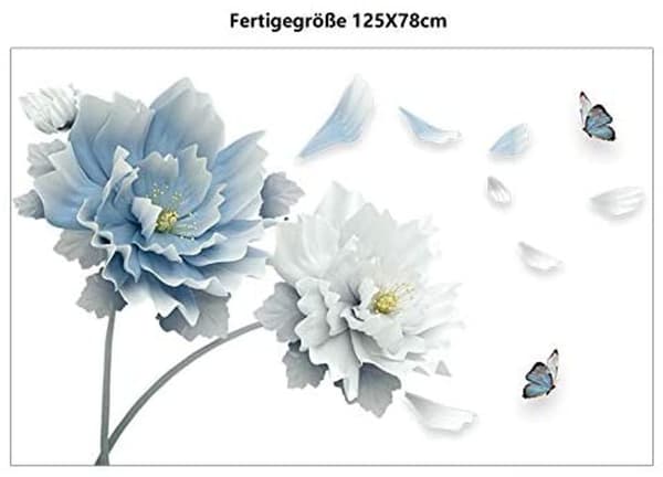 Veggdekorasjon Peon Blå Hvit Peon Blomst Stue Soverom