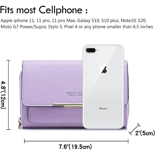 Liten crossbody-telefonveske for kvinner, PU-skinn mobiltelefonvesker kortholderpung og håndvesker, skuldertaske med justerbar rem A-purple