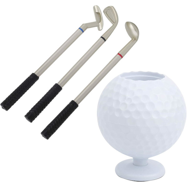 Golf Ballpoint Pen Holder, Mini Desktop Golf Ballpoint Pen Holder med 3 Golfklubber Penner Plast Golfer Souvenir Set Gave