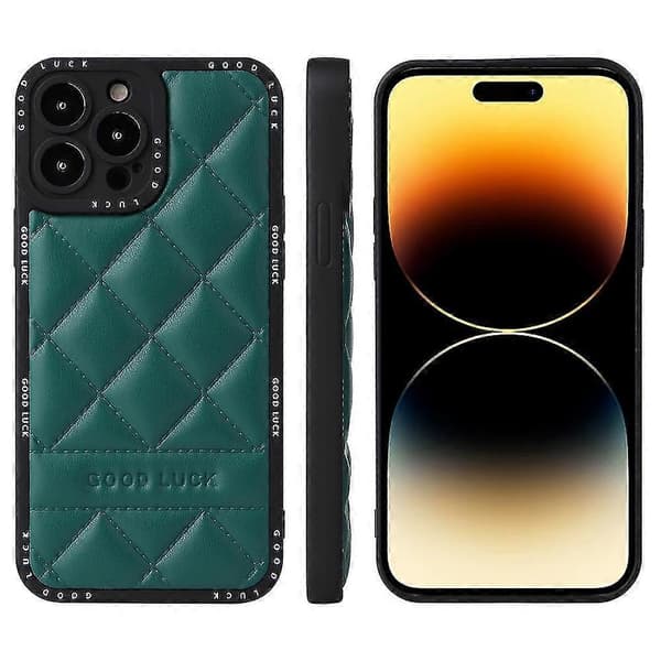Til iPhone 14 Pro PU Læder+PC+TPU Telefon Cover Fuld Kropsbeskyttelse Rombe Gitter Tekstur Telefon Etui