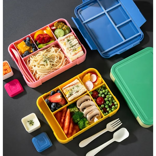 Bentolåda för vuxna och barn, snygg lunchlåda för tonåringar och vuxna med 5 fack, hållbar, mikrovågsugns- och diskmaskinssäker