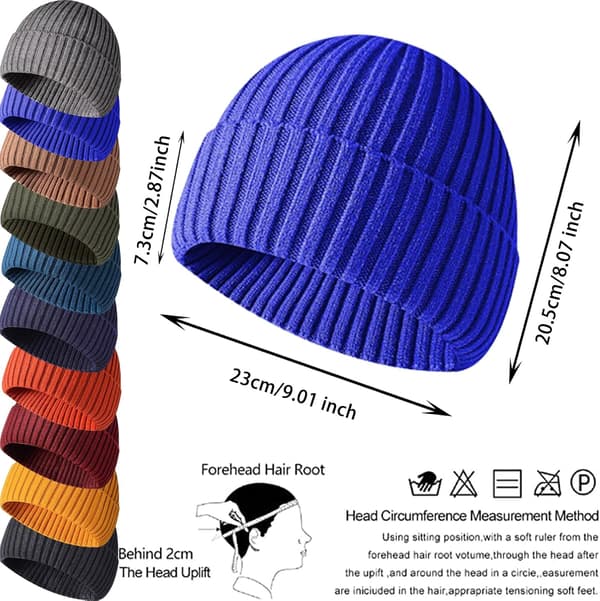 Vintermössa, unisex stretchig mjuk mudd, termisk randig rullkant vintermössa, present till familjen Royal Blue One Size