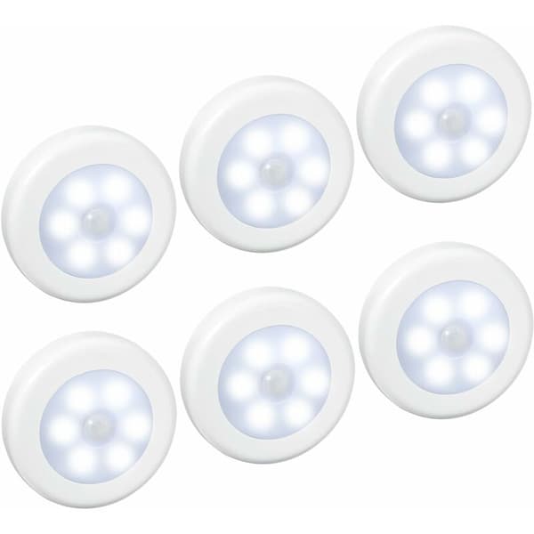 6-delt LED sensorlys, bevegelsessensorlys, skaplys (ekskl. batteri) (hvit hvit 6000K hvit 6 STK)