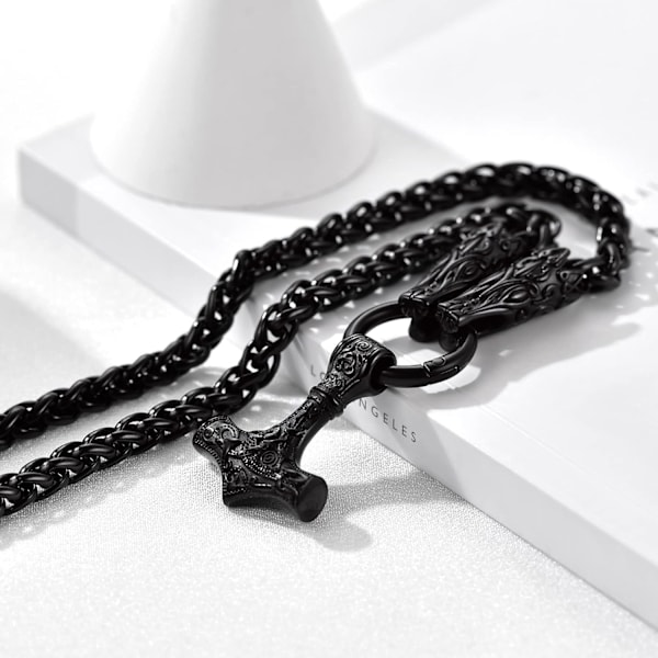Thor Mjolnir Hammerhänge Amulett, Nordisk Vikingayxa med Spikkedja, Rostfritt Stål 04. Negro