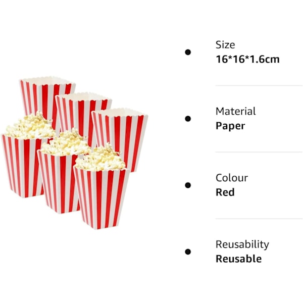 15 kpl Popcorn-laatikoita, Popcorn-pusseja, Uudelleenkäytettävä Popcorn-ämpäri, Popcorn-lahjalaatikoita elokuva-iltaan, juhliin, syntymäpäivään (4,5\" korkea x 2,7\" neliö)