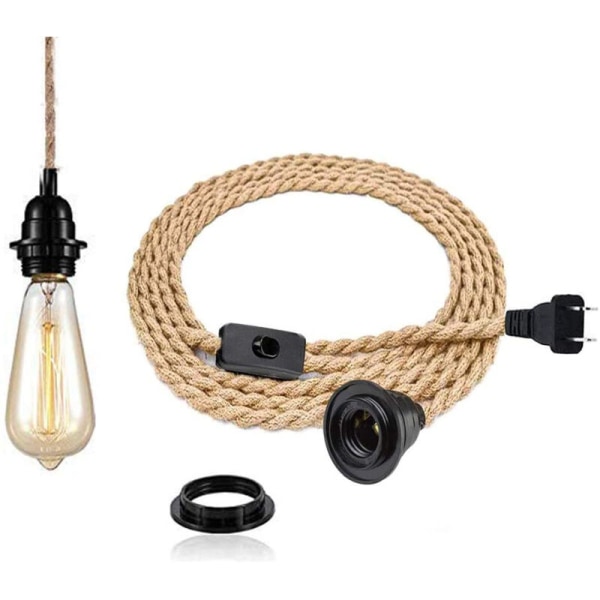 4,5 m Retro Hamp Rope Chandelier, Retro E27 Sockel med Switch Rope Chandelier, E27 Switch Kabel