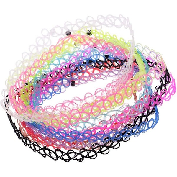 12 stk. Tattoo Choker Stretch Halskæde Sort Retro Henna Elastisk