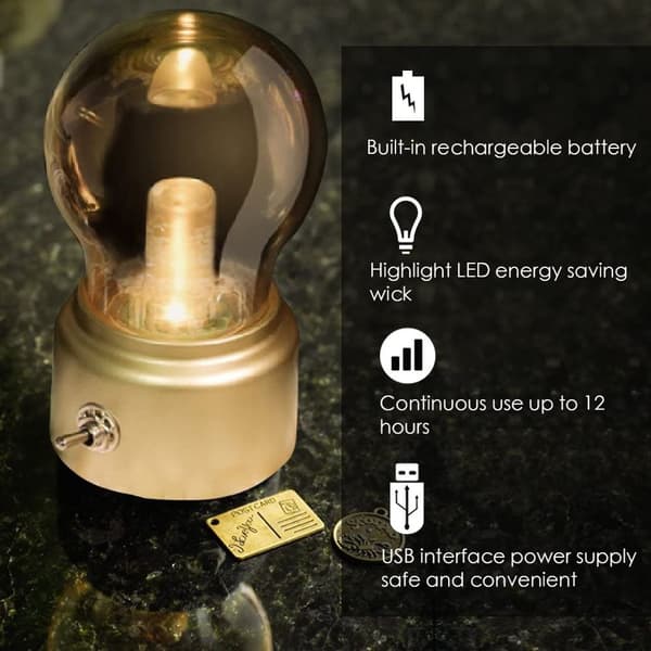 Mini LED bordslampa med USB-laddningskabel Guld
