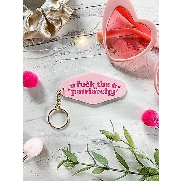 Feministisk nyckelring, rosa nyckelring, Fuck The Patriarchy feministisk nyckelring, feministisk motellnyckelring A