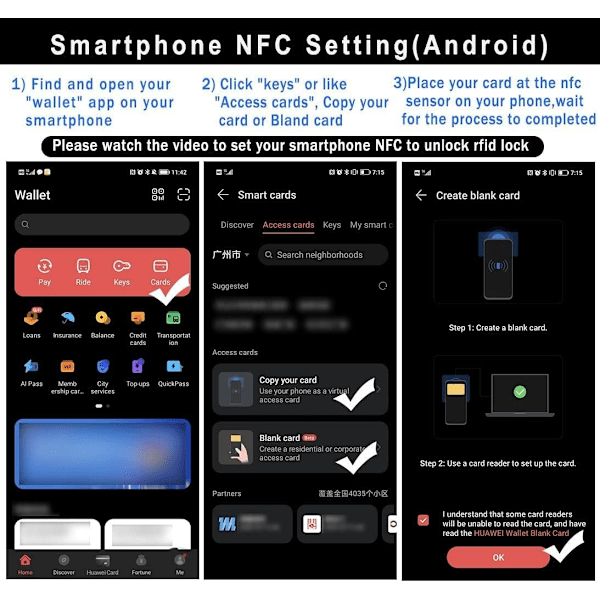 Skaplås, Smarte NFC Elektroniske Låser for Skuff, Skjult Kortlås for Treskap Kjøkkenskap Matbod Møbler (Android IOS)