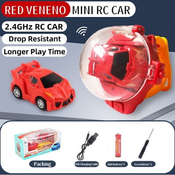 Kello Kaukosäädöllä Ohjattava Auto Leikkiauto Mini 2.4GHz Kaukosäädin Auto Kellon Lapset Hauska Latautuva Leikkikalut Pojat Tytöt Leikkikalut Red Poison